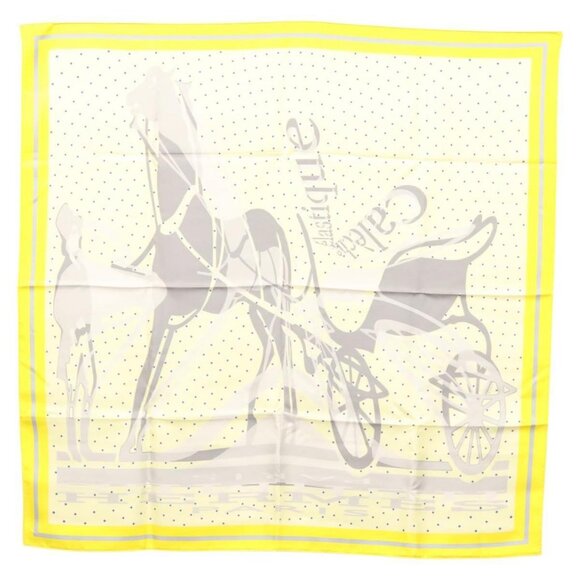 HERMES Carre 90 Scarf ""CALECHE ELASTIQUE "" Silk Yellow Auth - Picture 13 of 16